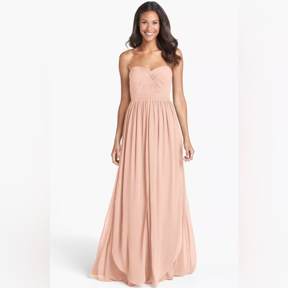 Jenny Yoo “Aidan” Blush convertible strapless chiffon dress gown, size 0